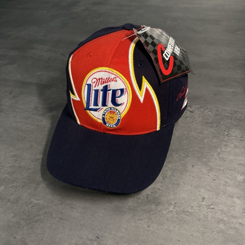 Vintage‎ Miller Lite Hat Navy Red Gold NASCAR Rusty Wallace Trucker Beer Promo